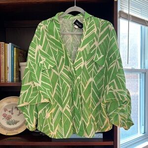 ALEXIS Linen Green and White Patterned Blouse / Tunic